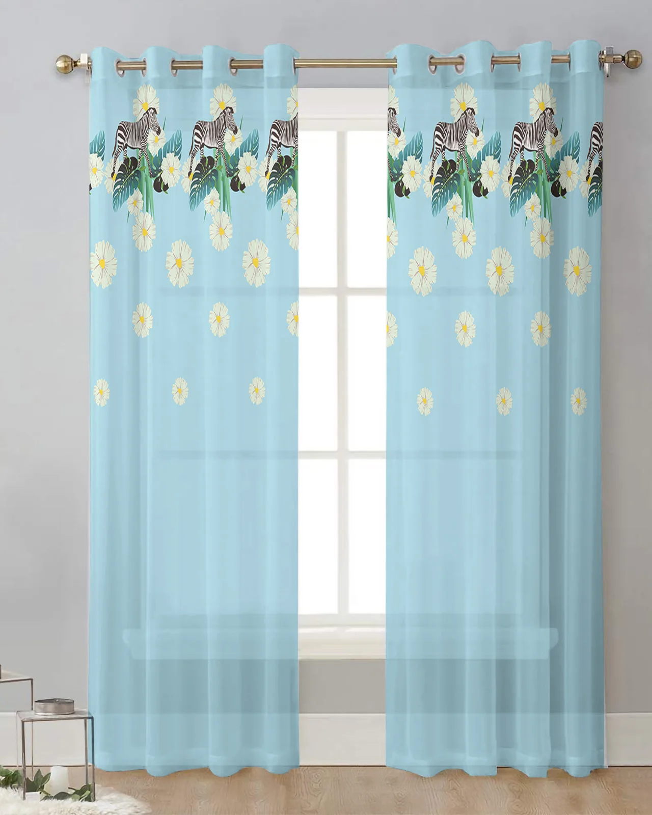 Zebra Daisy Palm Leaf Tulle Drapes for Living Room Bedroom Sheer Window Curtains Kitchen Balcony Modern Voile Curtains