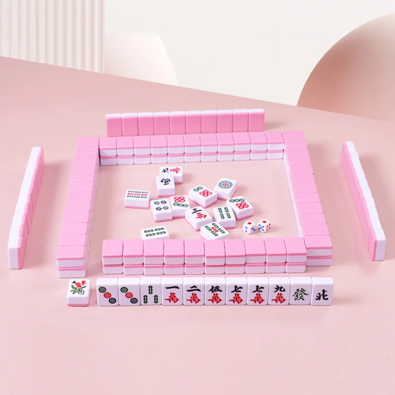 Jeu De Mahjong Chinois Portable 144 Tuiles - Voyage Et Famille 4 Joueurs - Boîte Antique En Mélamine - Dès 15 Ans