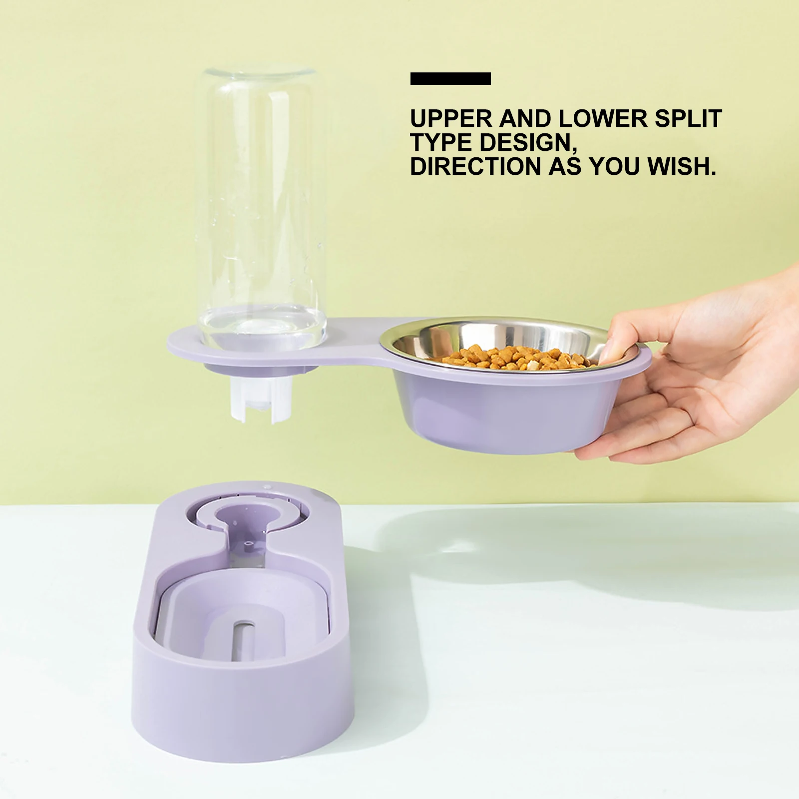 

2in1 Automatic Pet Feeder Beautiful Rotatable Design for Cats Dogs Indoor Use Transparent Water Bottle Wetproof