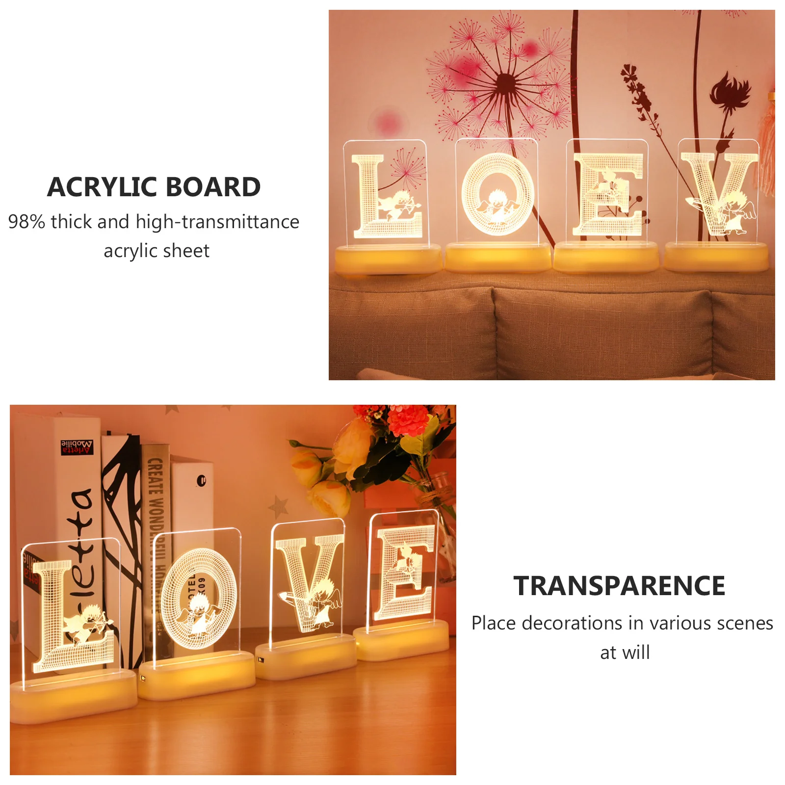

1Set 3D Alphabet LED Letter Lamp Romantic Valentine's Day Party Light Decorative Atmosphere Wedding Proposal Night Light