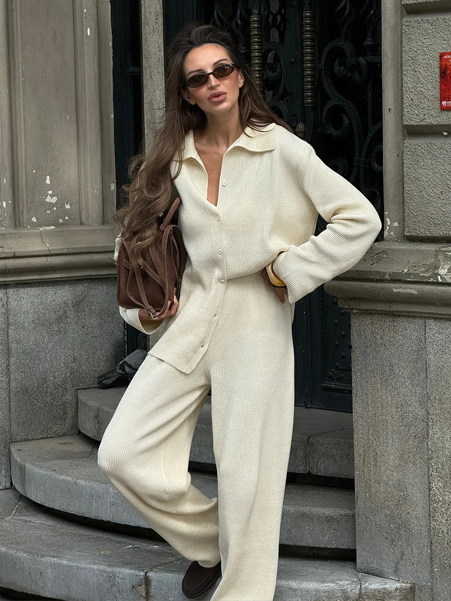Autumn Winter Loungewear Women Knit Cardigan Pants Set Loose Two Piece Casual Sweater Suit Women Thick Warm Soft Knitted Outfit