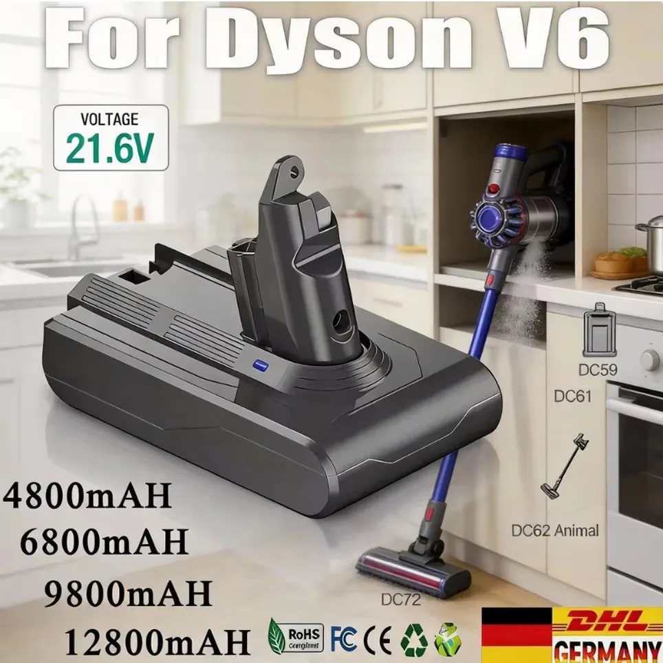 Batterie de remplacement 12800mAh pour aspirateur Dyson V6, pour Dyson DC58 DC59 DC62 SV03 SV05 SV09 Absolute, outils électriques sans fil
