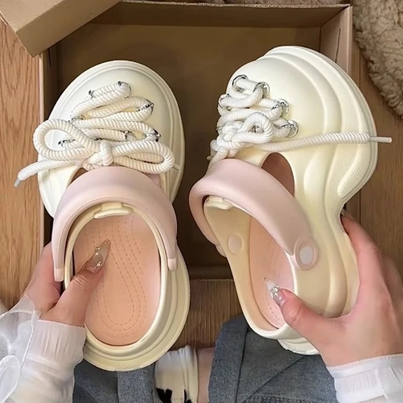 

Women Platform Sandals DIY Laceup Fashion Clogs Thick Sole Summer Garden Shoes Ladies Home Street Slippers Beach Wedges Slides