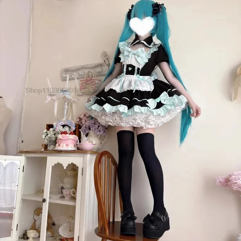 Conjunto de vestido de empregada DY20Bear House Anime Lolita para mulheres, avental doce, manga bufante com laço, dis2025 PPT01..25
