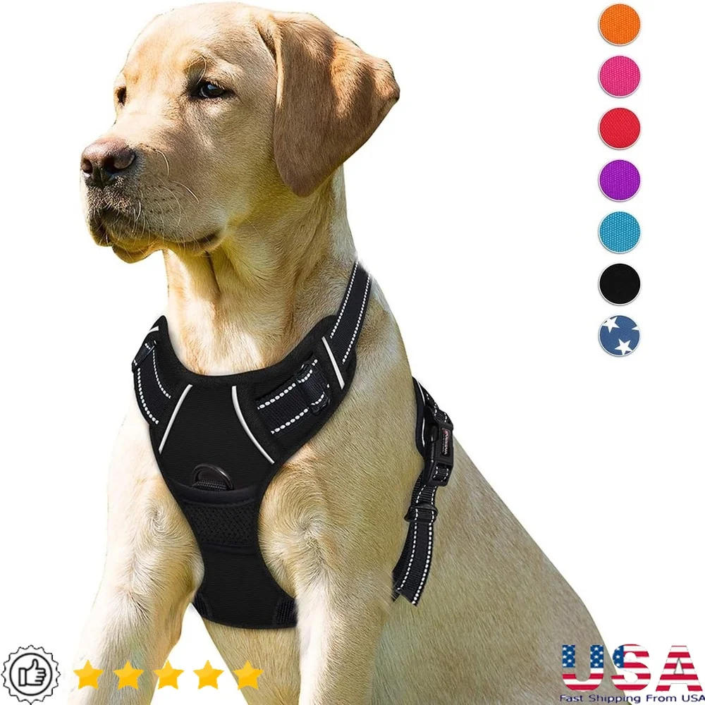 

No Pull Dog Harness Large Dogs Reflective Heavy Duty Front Clip Easy Control Handle with Dual Leash Attachment Points