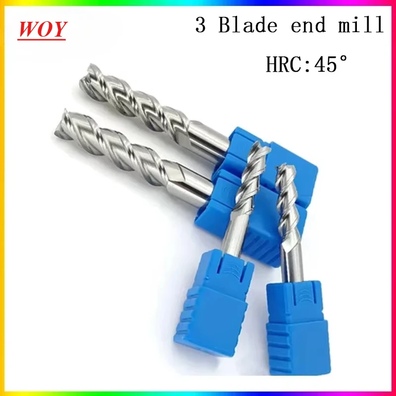 WOY NEW Hrc45 3 flute end mill 50L 60L 75L 100L 150L 1.5mm 6mm 8mm 12mm 14mm~20mm CNC milling cutter metall cnc fixture milling