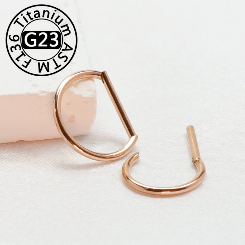2/5pcs G23 Titanium Piercing Nose Ring D Shape Septum Clicker CZ Hinged Earring Lip Half Ring Cartilage Body Jewelry Wholesale