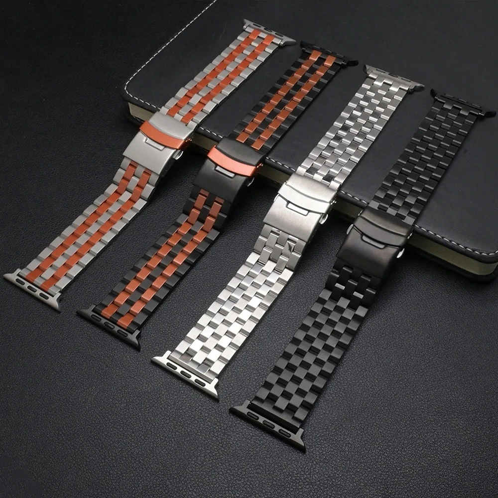 حزام فاخر من الفولاذ المقاوم للصدأ لساعة أبل 49 ملم 46 ملم 45 ملم 44 ملم حزام رجالي لساعة iWatch Ultra 2 Series 10 9 8 7 6 5 4 SE
