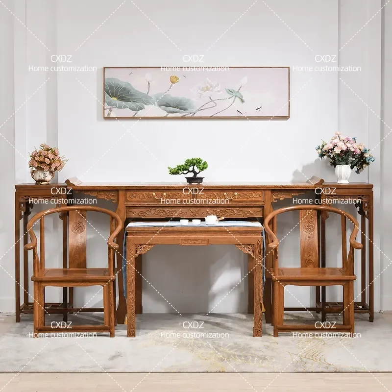 Solid Wood Chinese Antique Eight Immortals Table Zhongtang Offering Set Buddhist Platform Hall Furniture Six Piece Suite