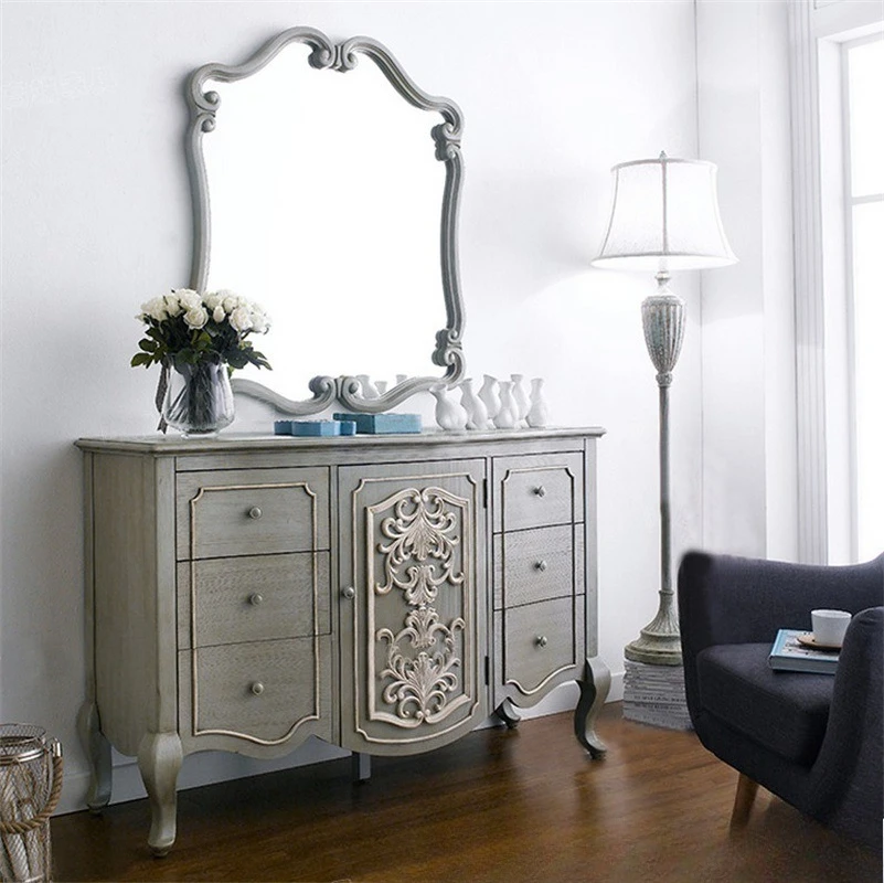 

Solid wood dresser European retro carved dressing table drawer locker