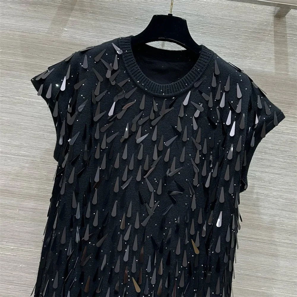 High Quality Women's Heavy Embroidery Water Drop Sequin Knitted Dress