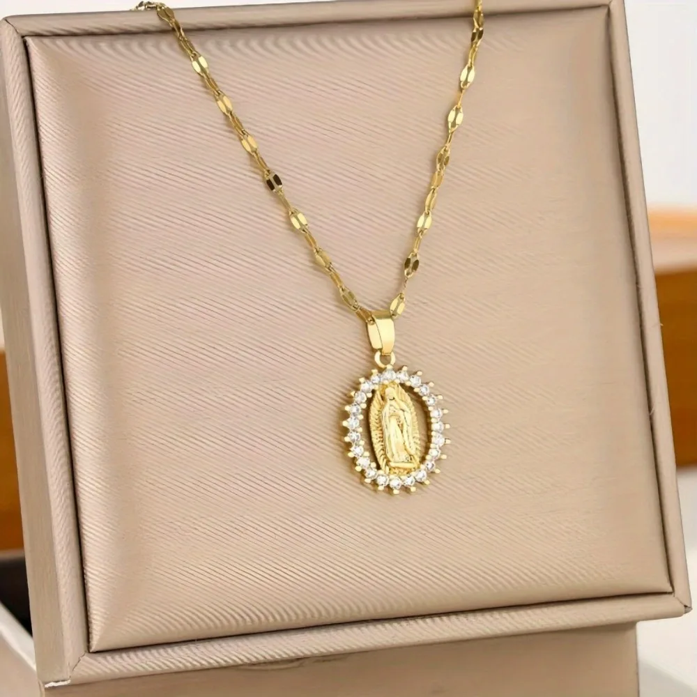 New Fashion Gorgeous for Women All Sky Star Micro Inlaid Zircon Virgin Mary Hollow Pendant Necklace Jewelry Accessories Gifts