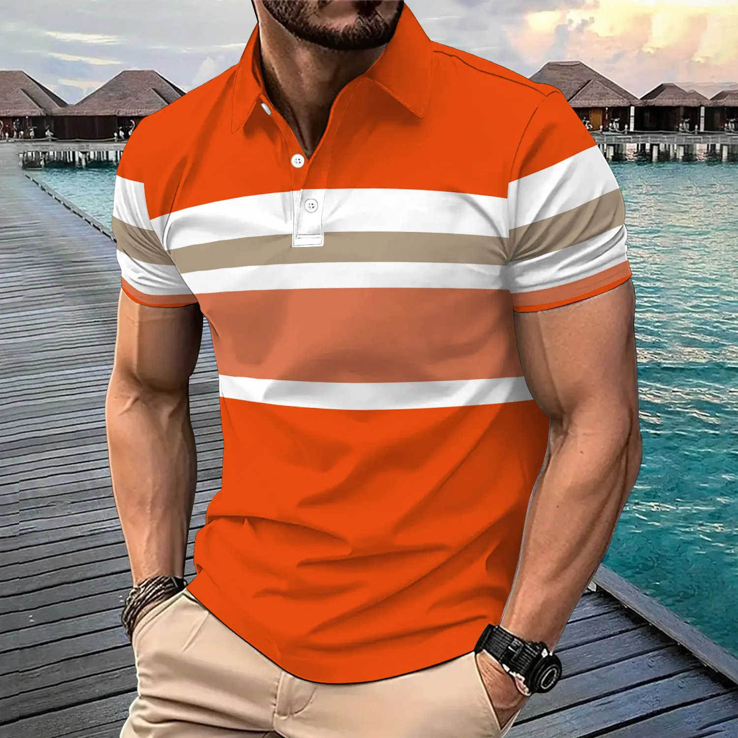 Summer men's fashionable short sleeved polo casual outdoor outing polo machine washable