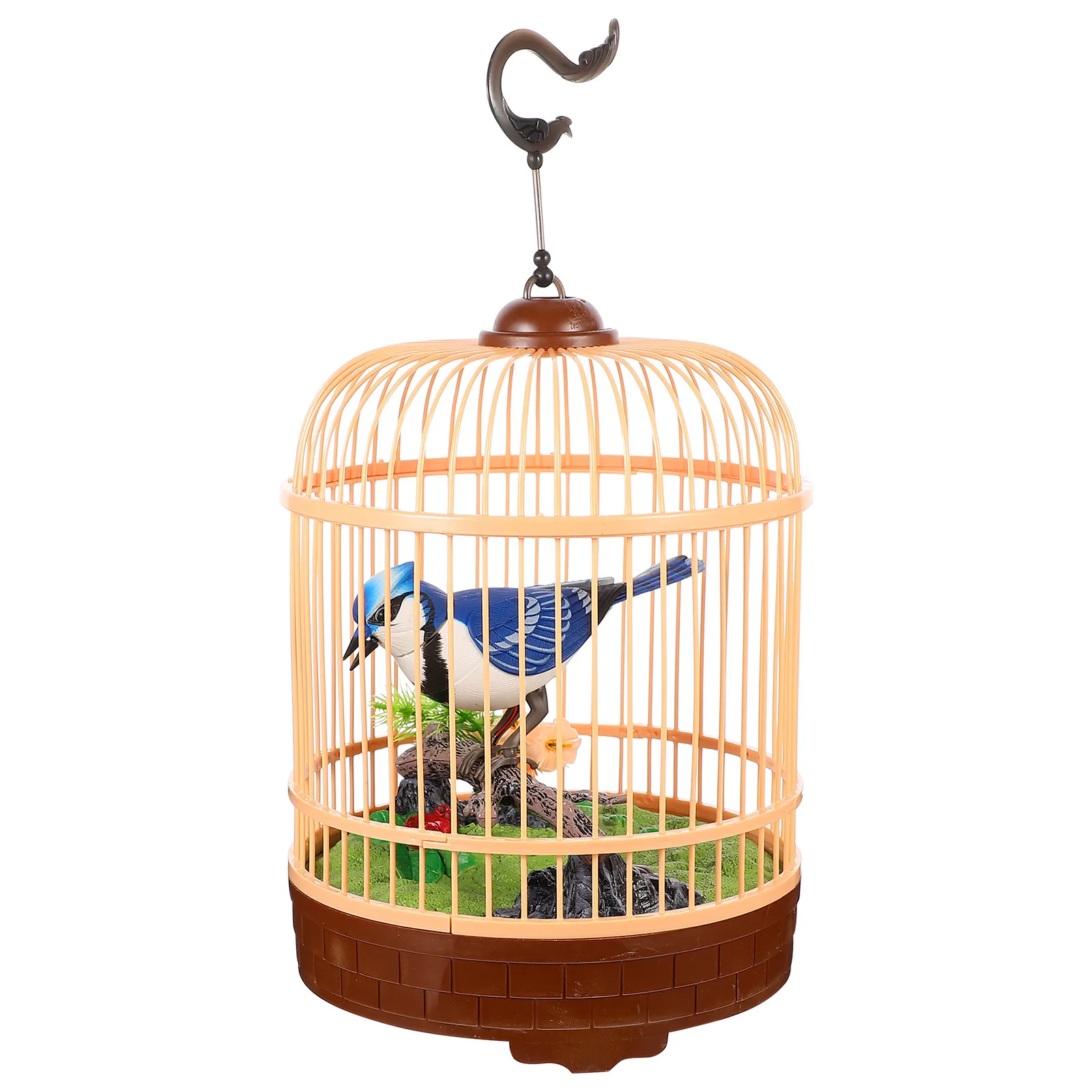 

Voice Controlled Chirping Bird with Cage Sound Activation Powered Desktop Bird Ornament for Children Cognitive