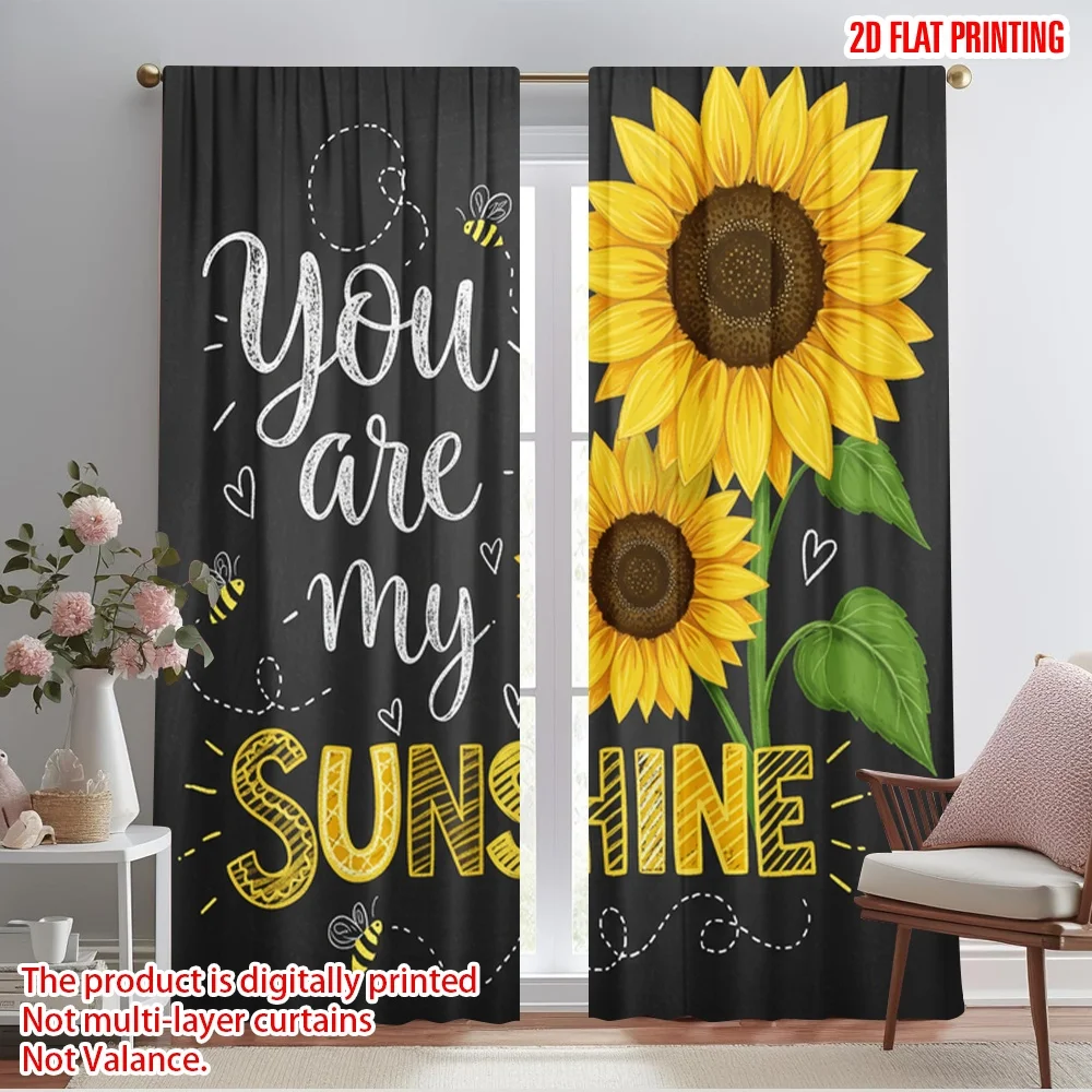 

2pcs 2D flat printing Drapes Sunflower You Are My Sunshine Polyester Without Electricity All Season Party & Holiday Decor