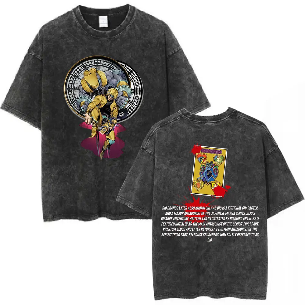 Anime JoJo Bizarre Adventure Vintage Washed T-shirt Kujo Jotaro Graphic T-shirts Men's Women Fashion Casual Summer Short Sleeve