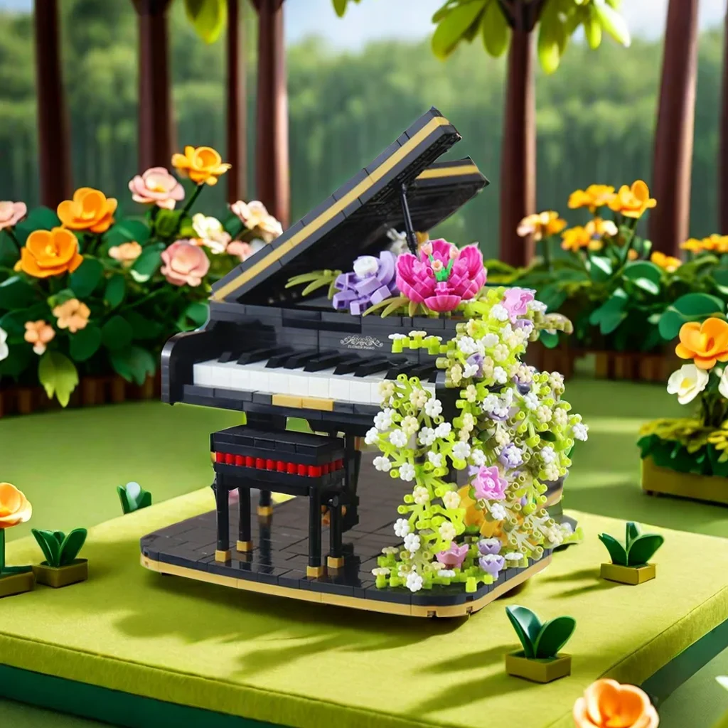 Dreamy Flower-Themed Piano&Violin Building Block Set:Educational&Creative Toy Perfect for Girls& Music Lovers Unique Gift Idea