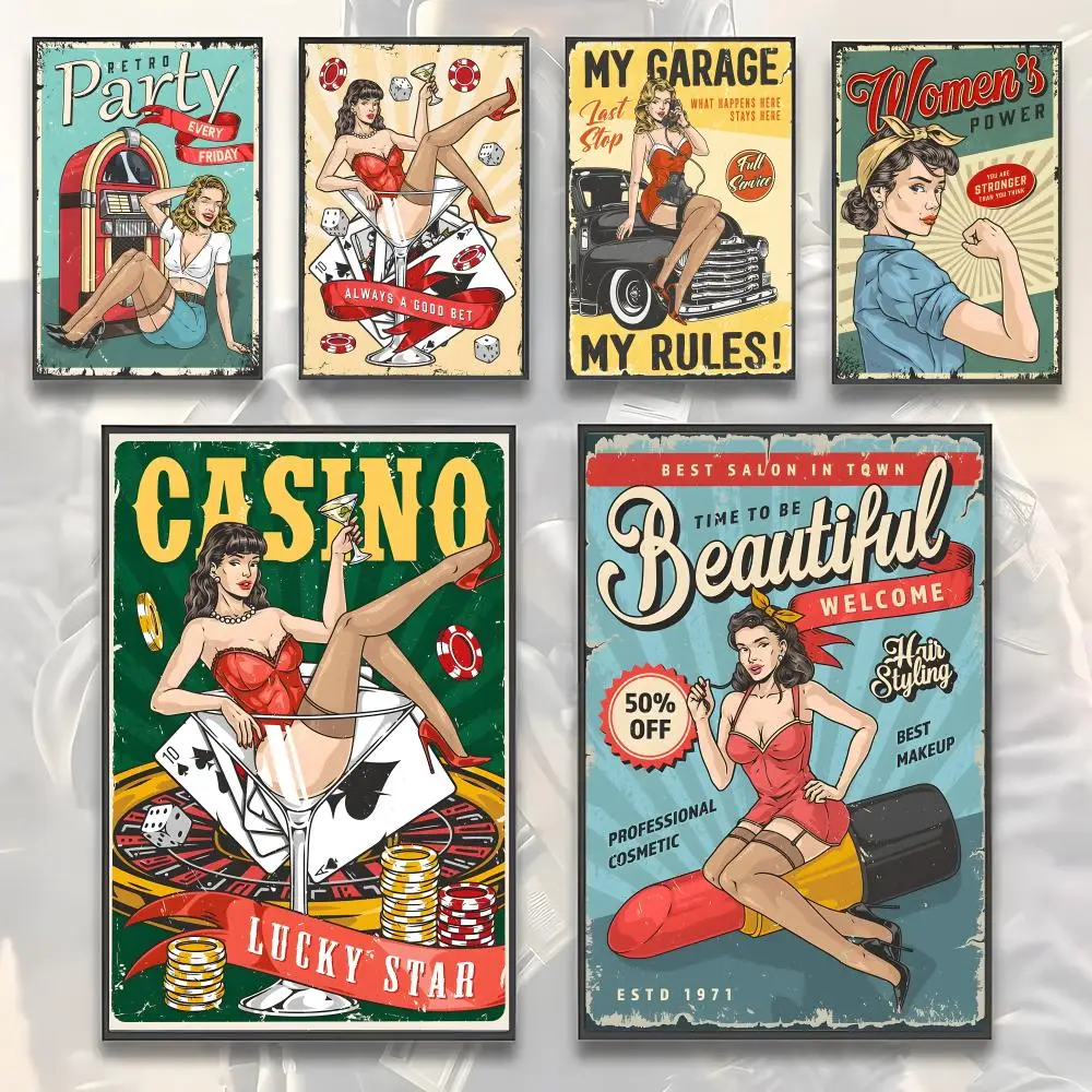

Fashion Pin Up Girl Poster Premium Aesthetic Waterproof for Living Room Bar House Decor Modern Wall Art Sticker Best Gift
