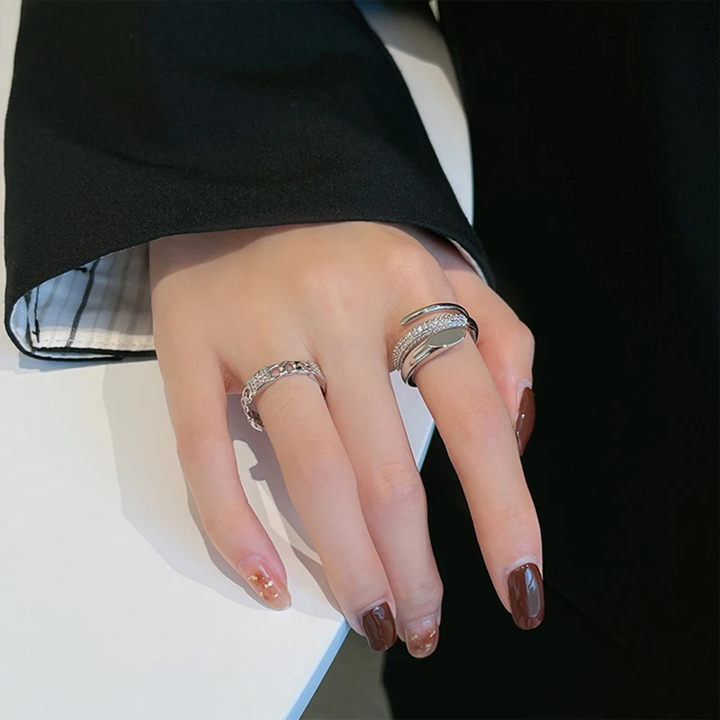 Design Sense 2023 New Classic Plain Ring Micro Set Adjustable Rings For Woman Girls Korean Fashion Jewelry Party Set Accessories