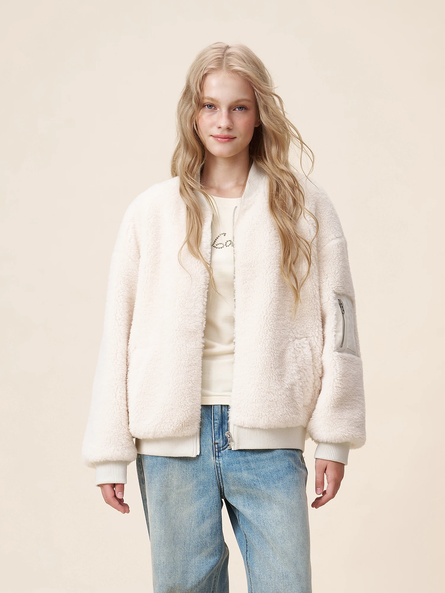 

Женская повседневная свободная куртка-бомбер из овечьей шерсти Yescci, осенне-зимняя новинка, укороченная, больших размеров, верхняя одежда