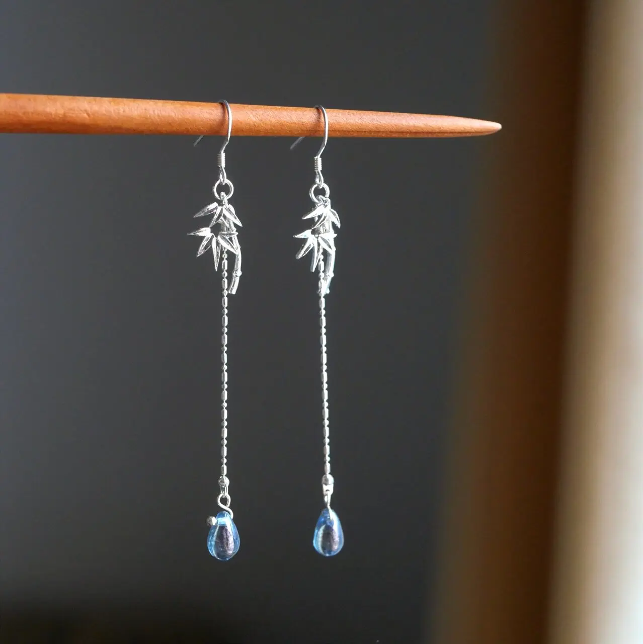 Chinese Style Hanfu Matching Bamboo Water Drop Dangle Earrings S925 Silver Hook Optional Non Pierced Ear Clip Elegant Delicate