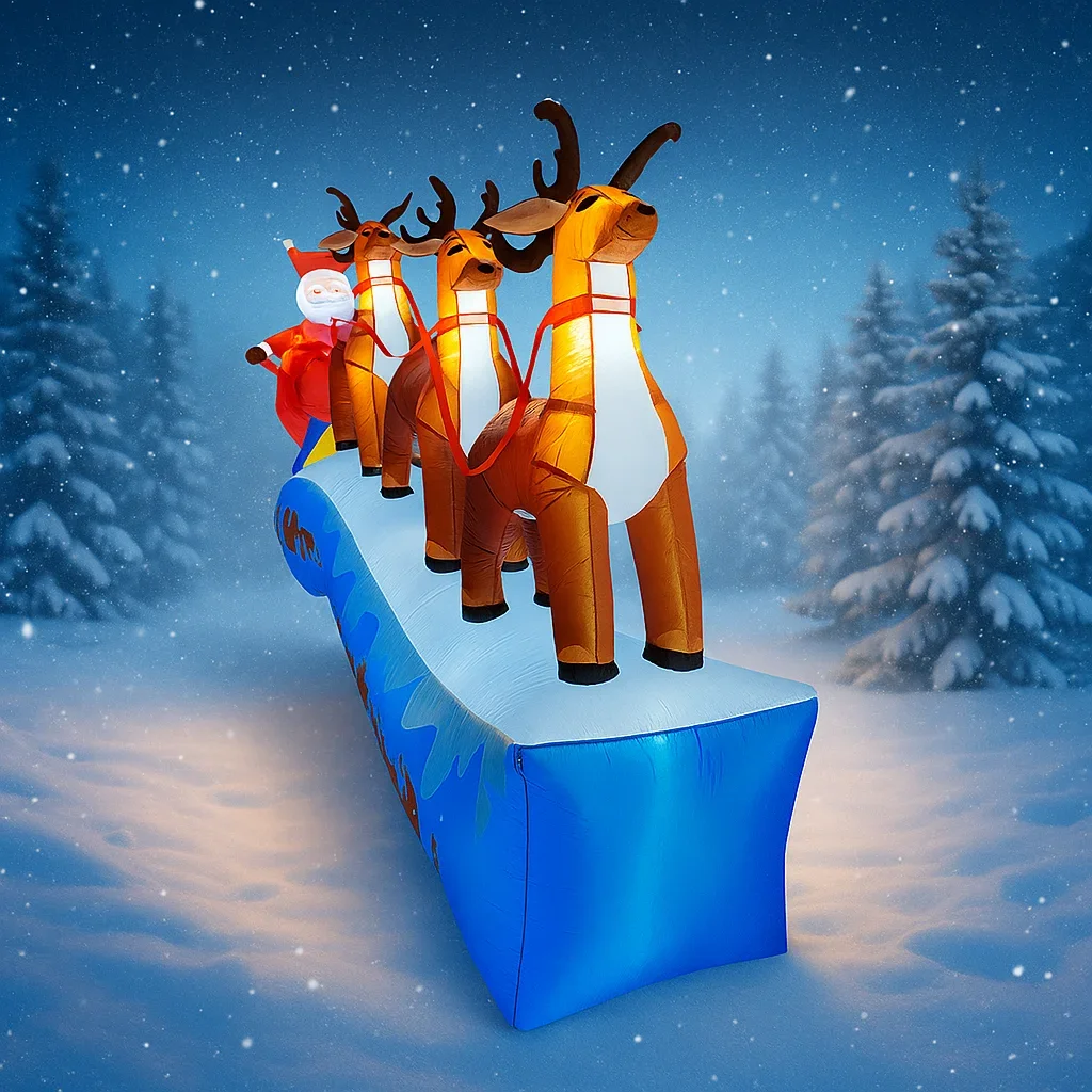 Jouet gonflable de 11.81 pieds, traîneau du père noël, renne, décoration de cour de noël, décoration de vacances éclairée par LED pour cour familiale