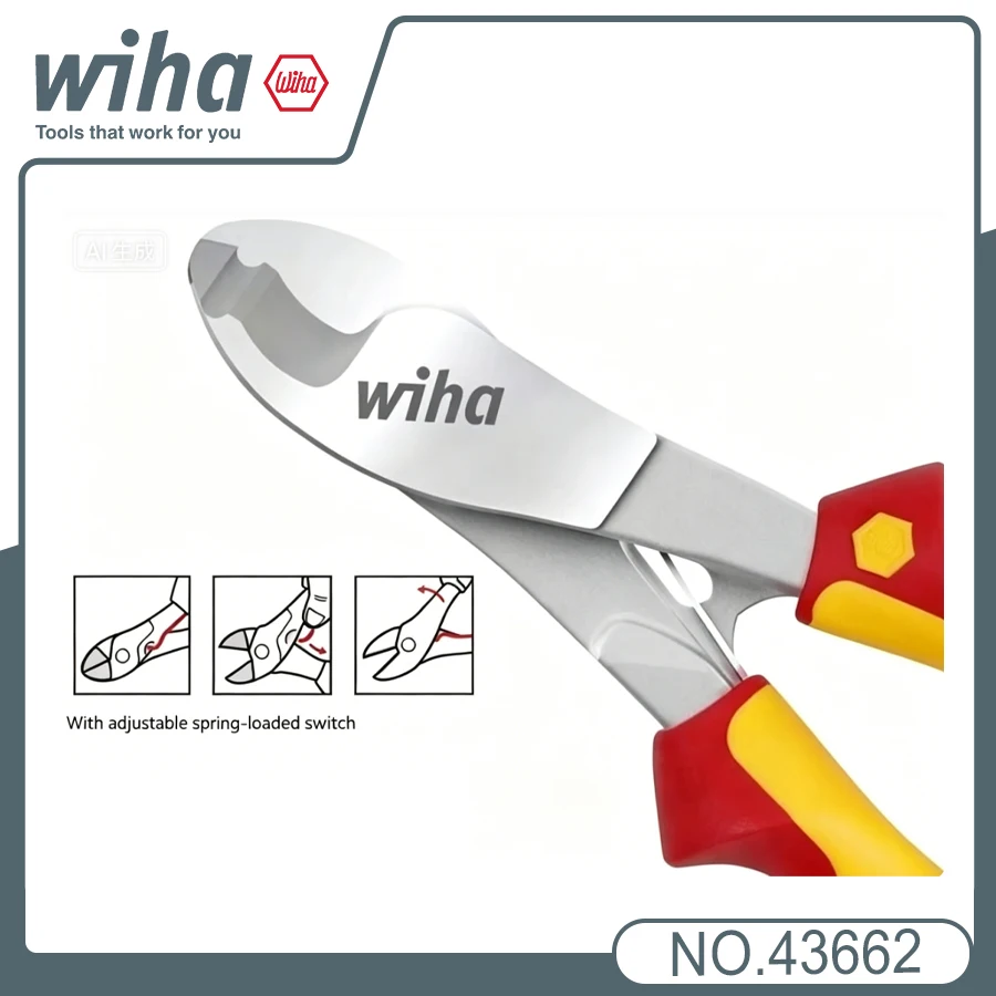 WIHA 43662 1000V VDE Certified Insulated Cable Cutter 210mm Adjustable Opening Insulated Pliers