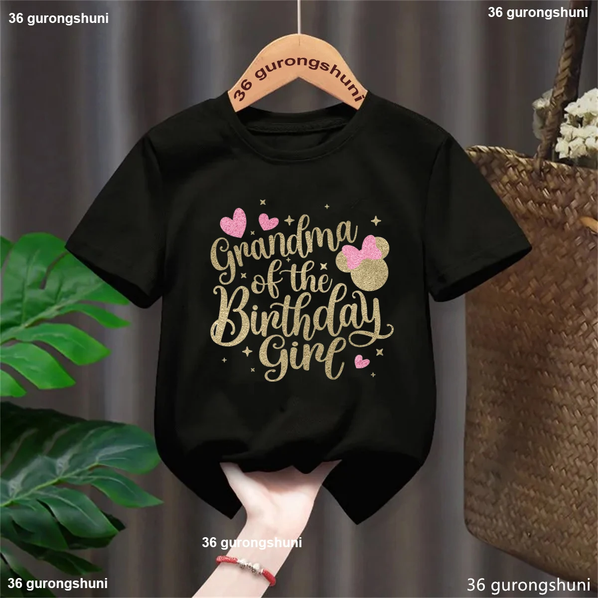 

Grandma Of The Birthday Girls Graphic Printed Tshirt Girls Kawaii Birthday Gift Kids Clothes 3-13 Years Solid T-Shirt Tops