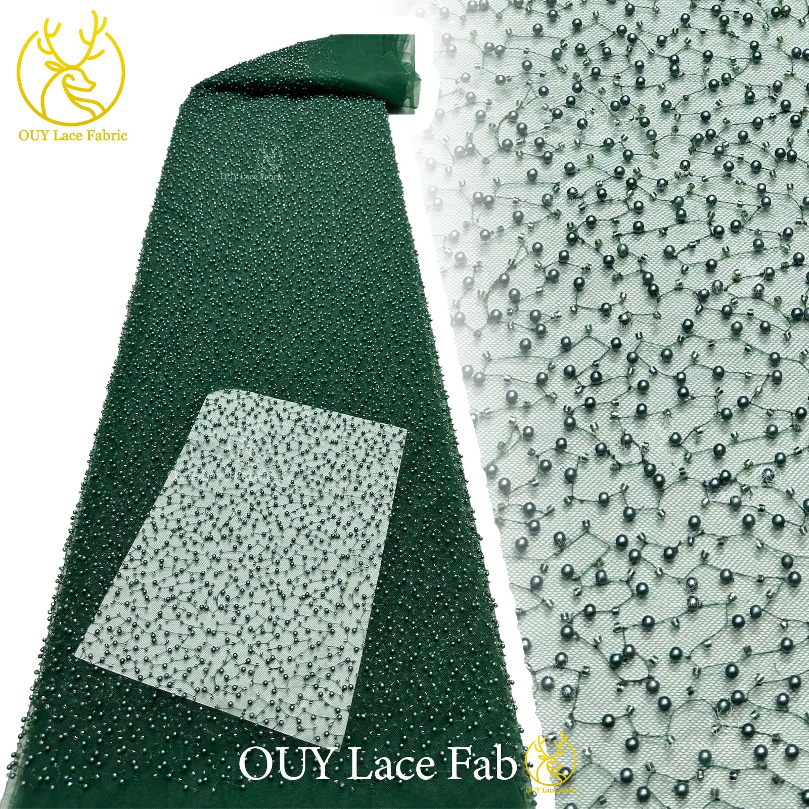 

African Beaded Lace Fabric 2026 Wholesale Green Nigerian Tulle Mesh Lace Fabric For Women Wedding Party Dress Sewing 5 Yards