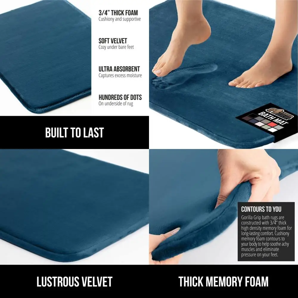 

Luxury Memory Foam Bath Mat, Plush Velvet Absorbent, Durable Anti-Slip, Machine Washable, 48x24 Bath Rug, Blue