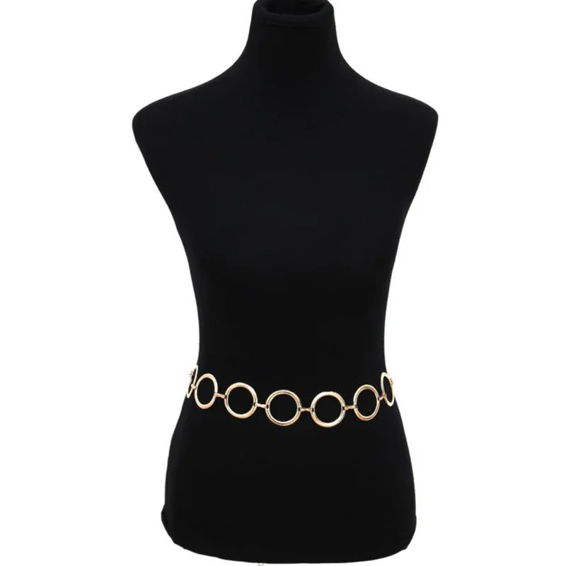 Ladies Geometric Long Belly Waist Chain Belt For Women Fashion Female Personality Metal Gold Circle Chain Belt For Dress