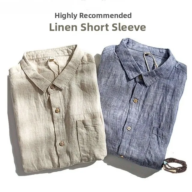 

Loose Fit Men's ort Sve Linen irt Breathable Cotton Linen Beachwear Casual Sle Comfortable Summer irt for Men