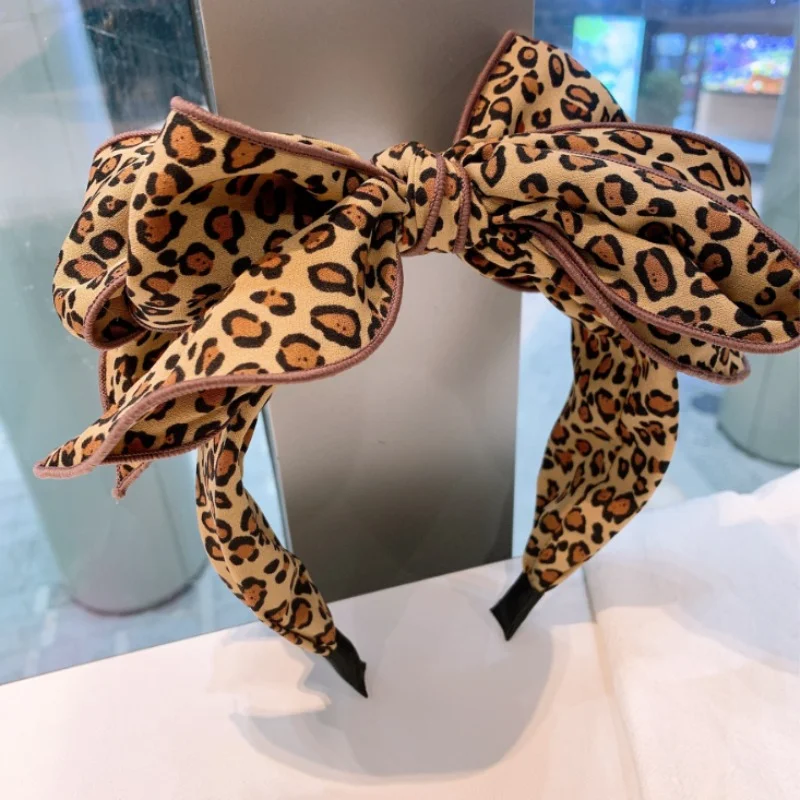 Diadema coreana con lazo y estampado de leopardo para mujer, accesorios para el cabello a la moda, tocado de novia con lazo para niña 2023