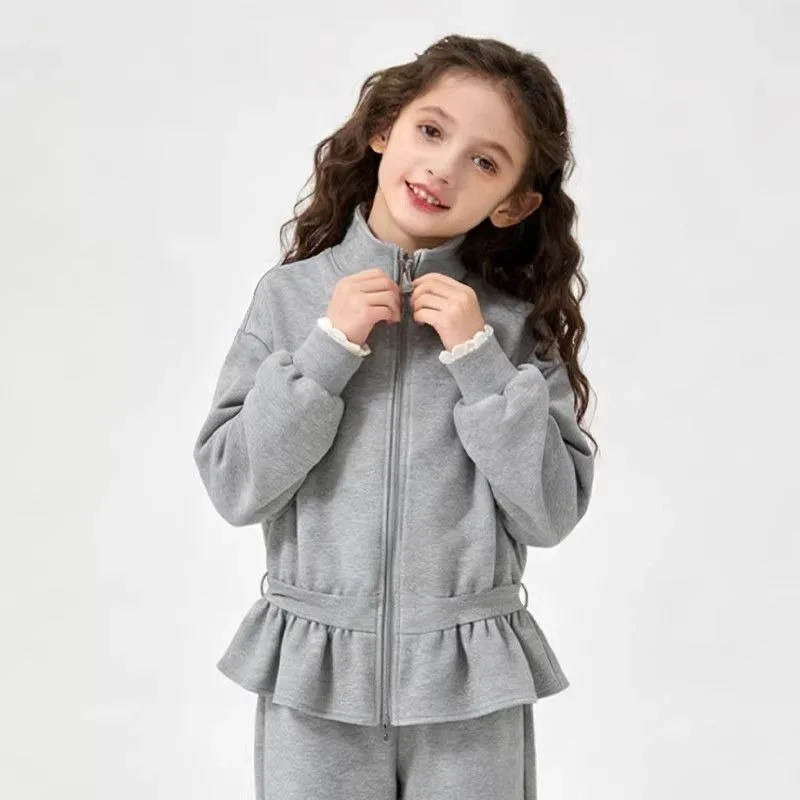 2-12 Jahre Mädchen Zweiteiliges Kleidungsset UNITIM Herbst Kinder Mädchen Reißverschlussjacke Anzüge Locker Sitzend Süßes Junior Mädchen Outfit mit Gerader Hose – Detail 5