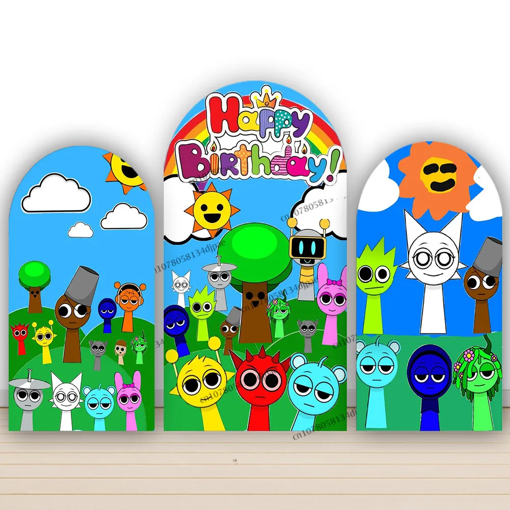 Sprunky Peluche Incredibox Plushie ฉากหลัง Arch ฝาครอบ Boy Girl Birthday Party ตกแต่งพื้นหลัง Sprunki เกมแบนเนอร์ Props