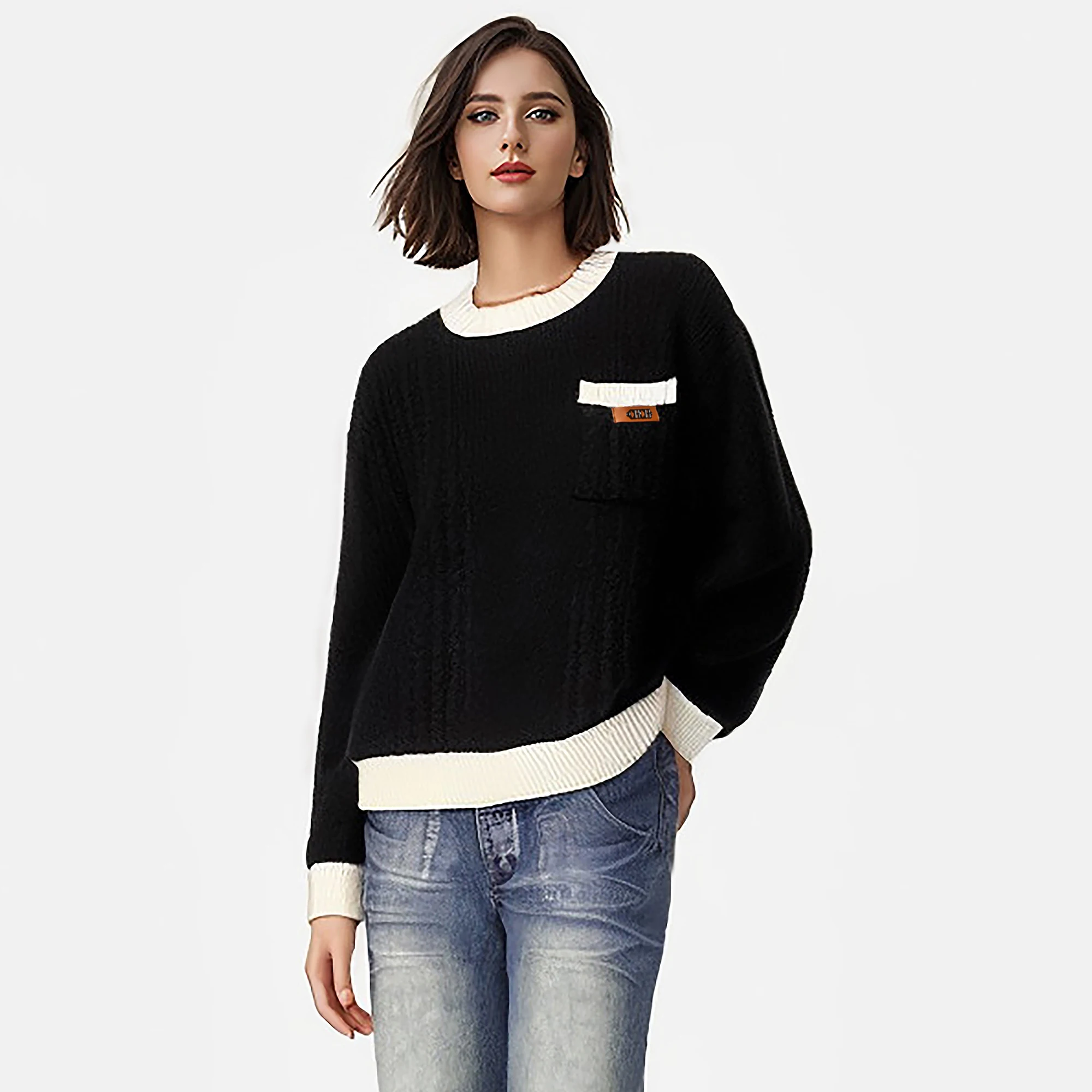 CHCH Fashion Round Neck Knitted Jumper For Women 2024 Autumn Long Sleeve Sweater Female Hight Street Warm Lady Chic Pullover