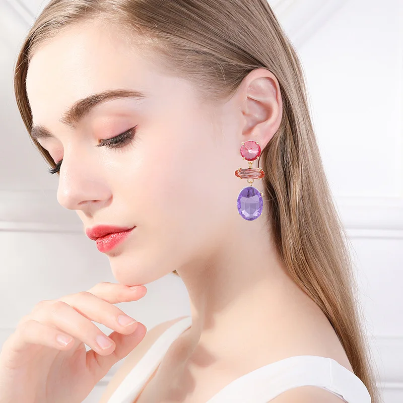 Celebrity gem series geometric round combination stud earrings star catwalk high-end gem stud earrings wholesale