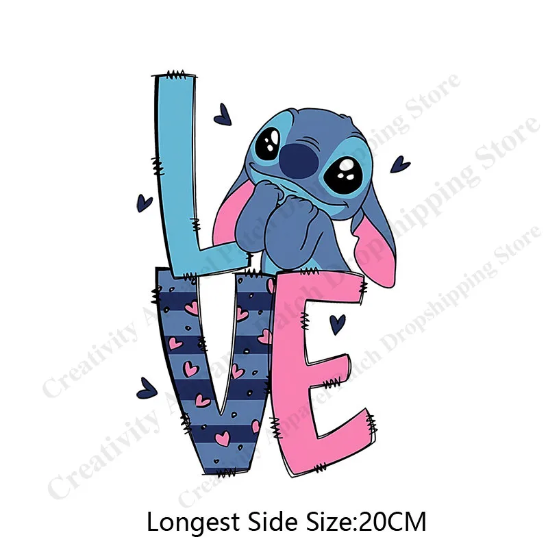 Cartoon Lilo &Stitch Patches for Clothing on Women\'s Hoodies Printing Patch Heat Transfer Stickers Clothes Custom Applique Gift