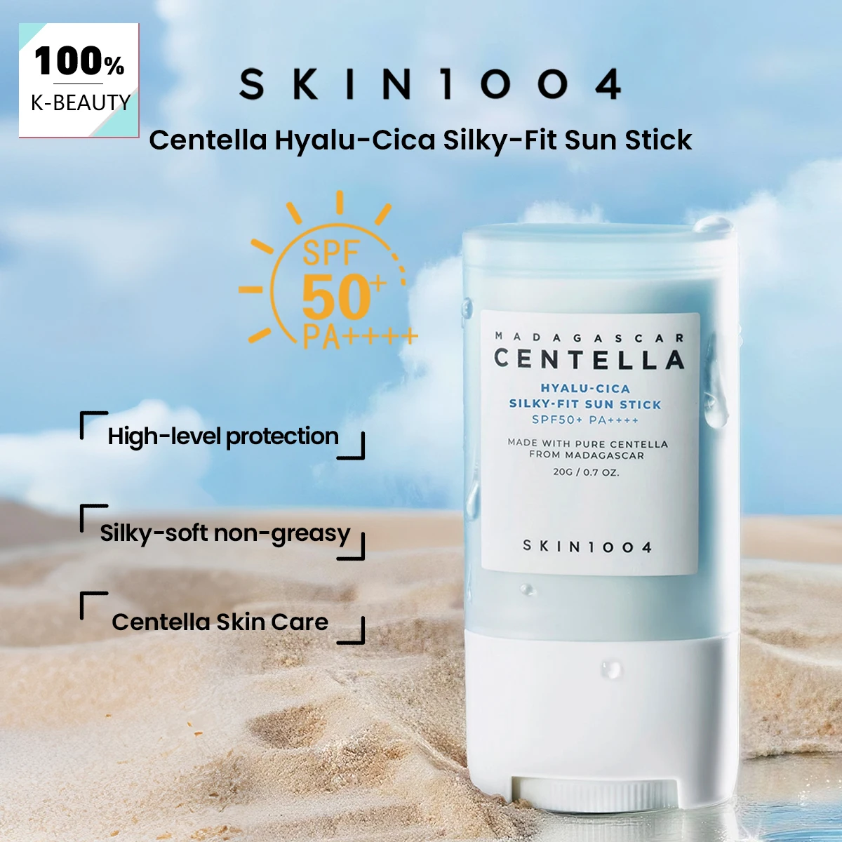 SKIN1004 Madagascar Centella Hyalu-Cica Silky-Fit Sun Stick SPF50+ PA++++,All-Day Sun Shield,Korean Skincare,Korean Makeup