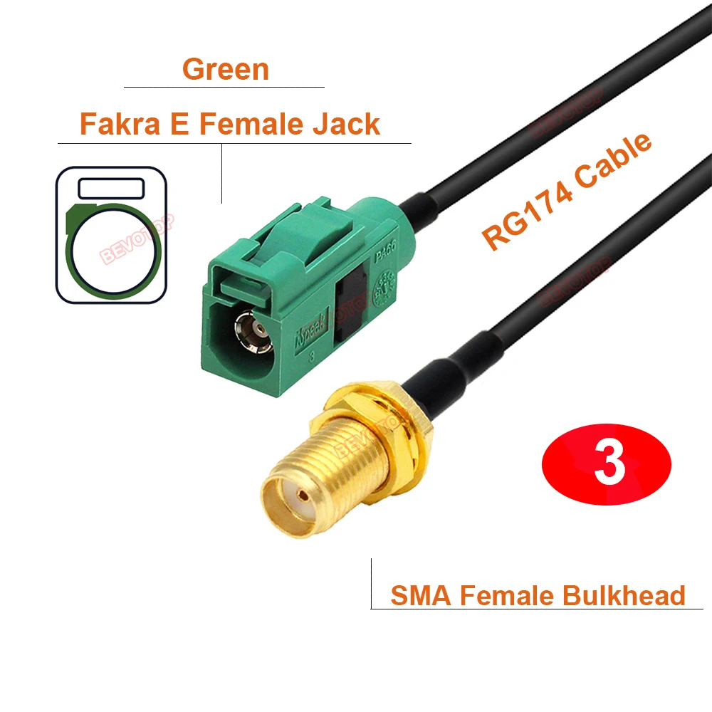 10PCS/LOT Wholesales Fakra E to SMA Male / Female RG174 Extension Cable Fakra Wire Harness BEVOTOP Custom-made 10CM~20M