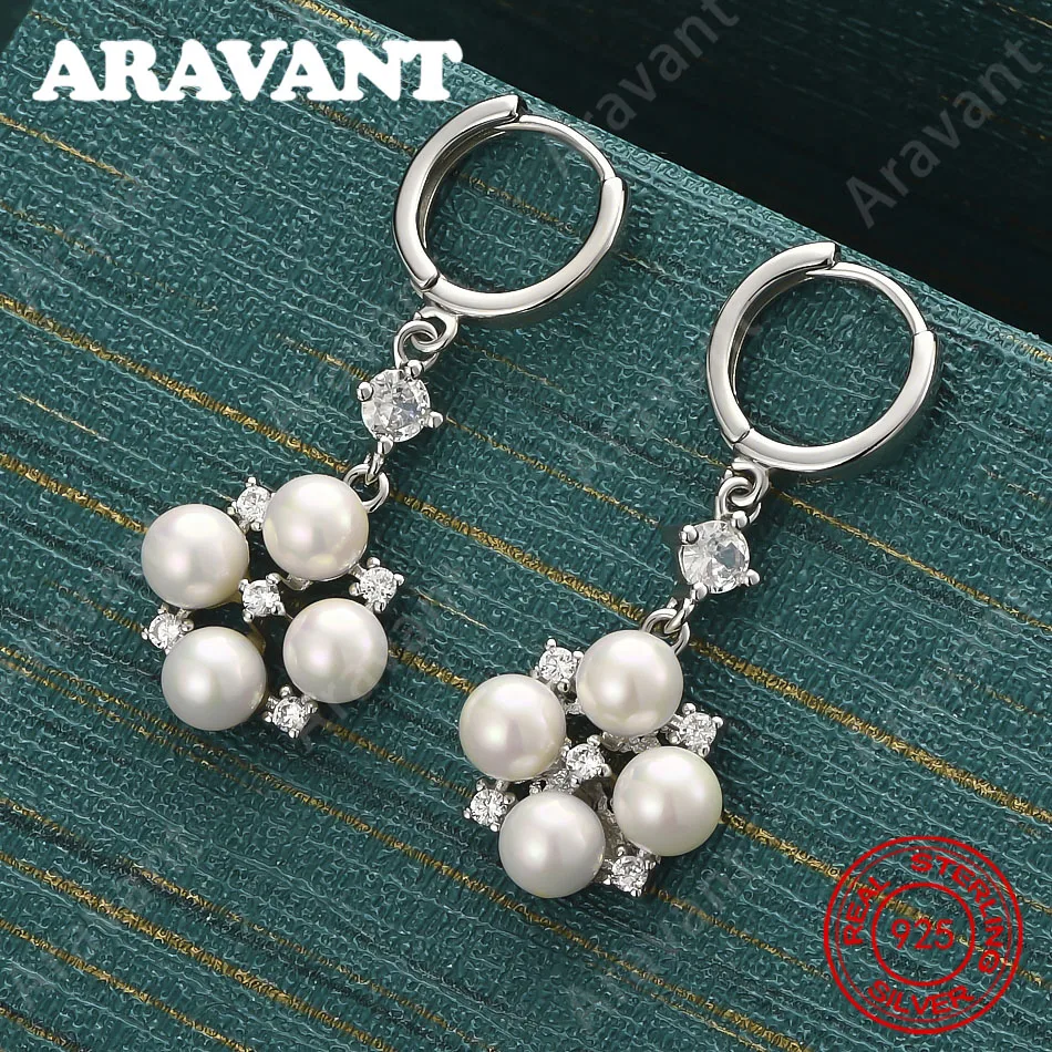 925 Sterling Silver Pearl And Zirconia Earrings For Women - Commuter Accessories, Christmas Gifts, Jewelry
