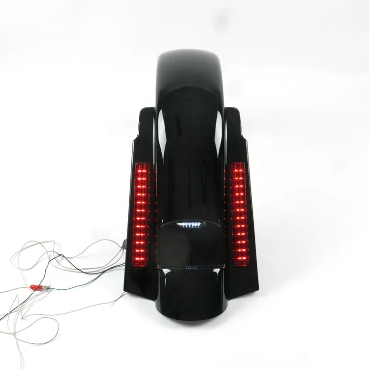 Black Rear Fender Stretched Extended Double Blocked with Led Light for Harely Davidson Touring Motorcycle 1997-2008