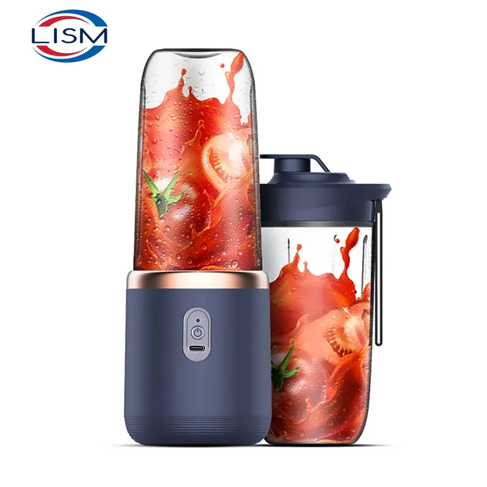 Vaso exprimidor eléctrico de 6 cuchillas, 2 vasos para viaje, exprimidor portátil, mezclador con carga USB, jugo de frutas frescas, licuadora personal para batidos