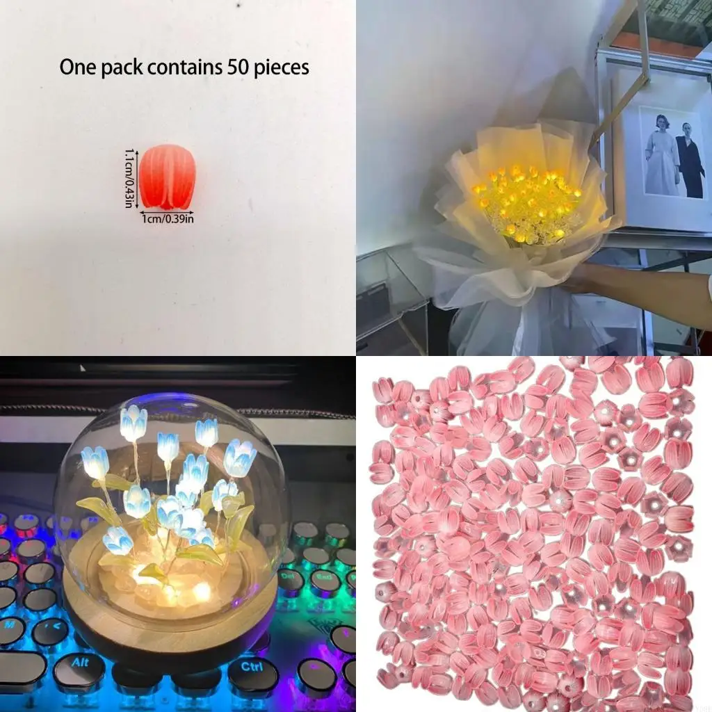 

50 Pcs Tulips Beads Color Print Flower Buds Tulips Bud Night Light Accessories Y08E