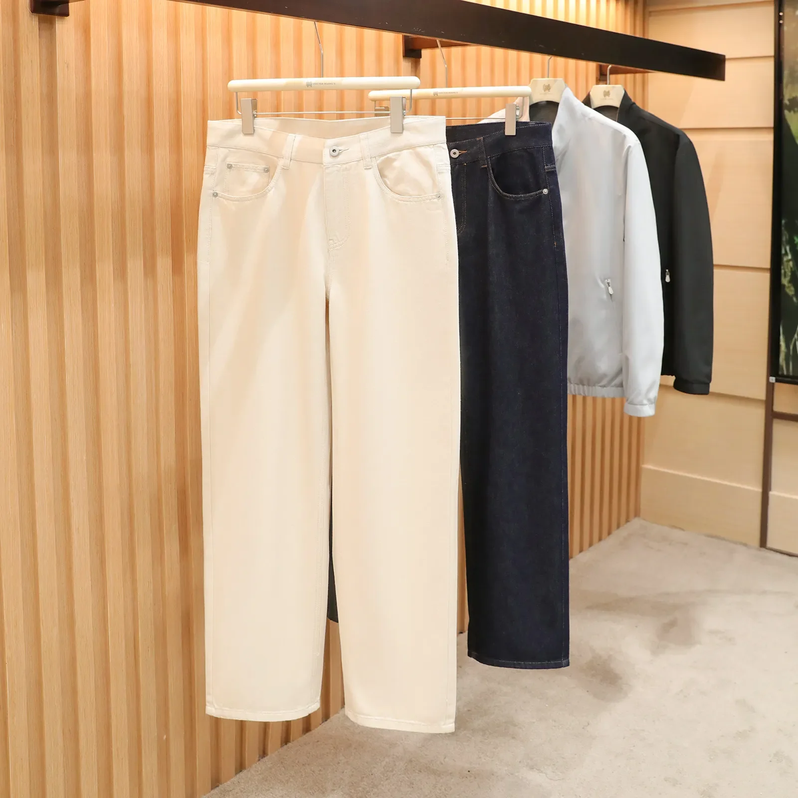 2026 spring and summer new retro classic five-bag 100% cotton beige straight jeans