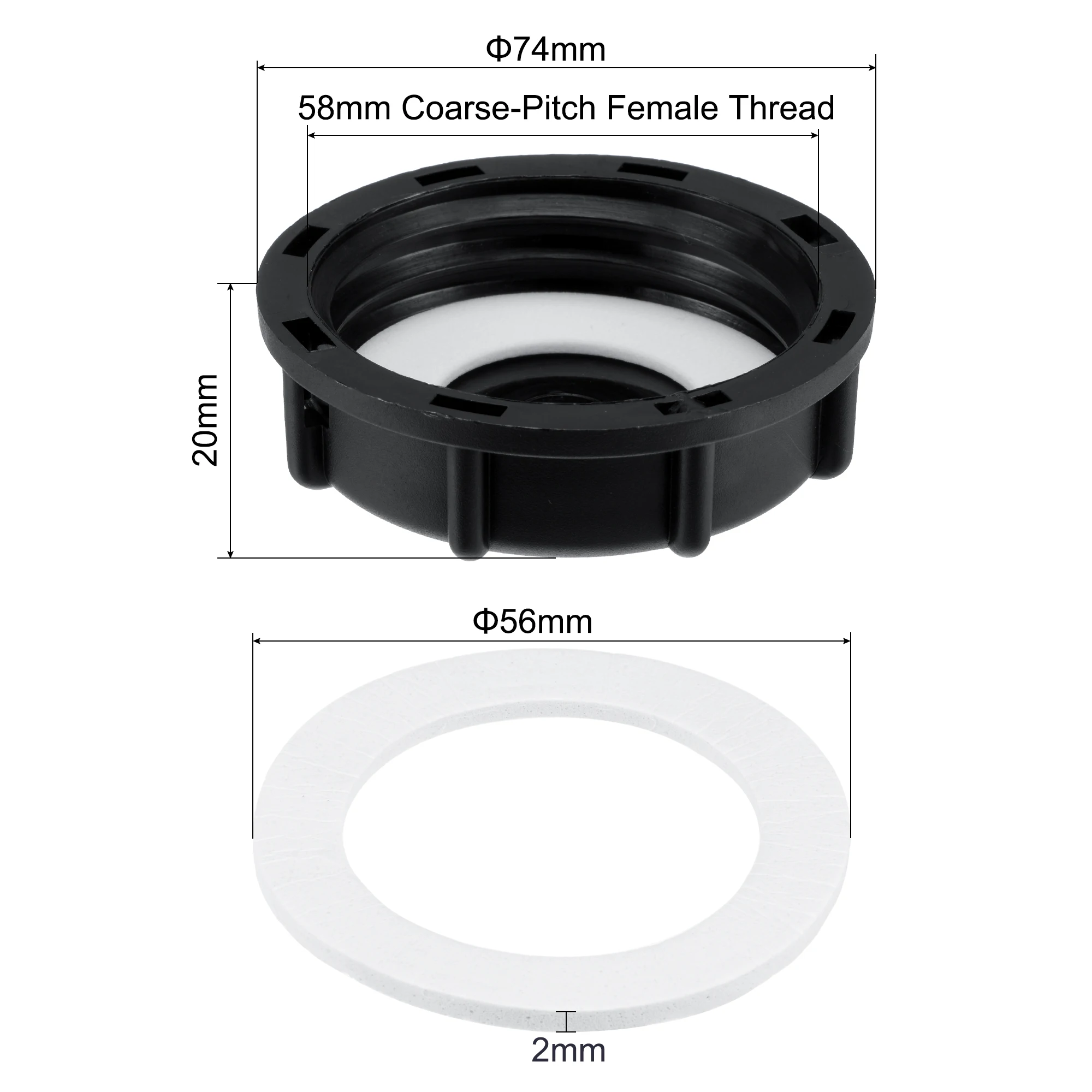 Uxcell IBC Tank Adapter 55mm ID Coarse Female Thread Plastic Water Tote Solid Cover Lid Cap with Gasket Black