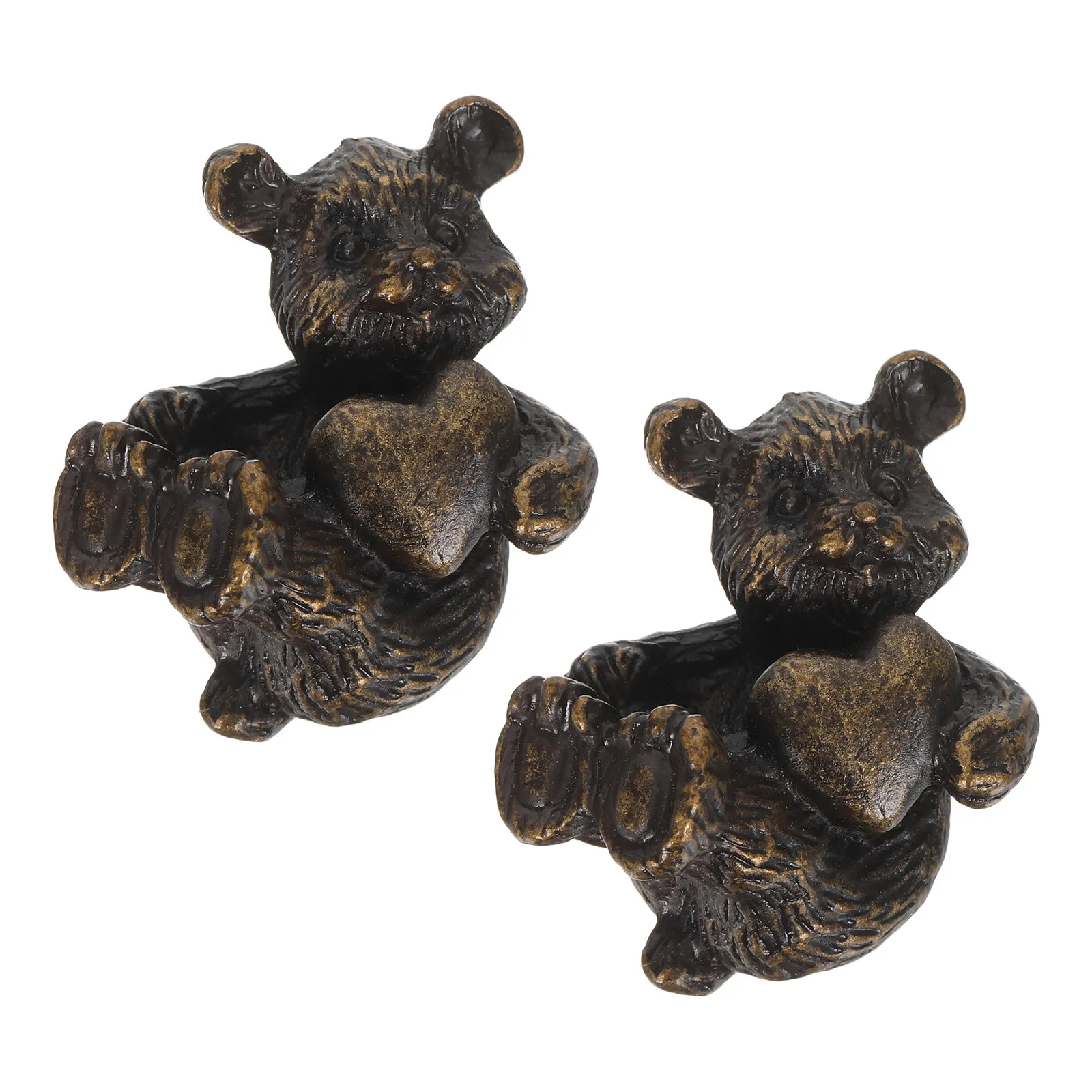 2Pcs Bronze Bear Heart Drawer Knobs Zinc Alloy Cabinet Pulls Retro Animal Themed Decorative Dresser Handles for Kitchen