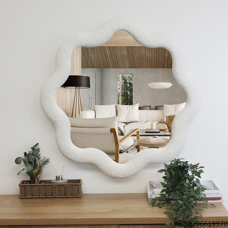 Modern White Irregular Wall Mirror Hotel Style Bathroom Vanity Mirror Commercial Home Decor Wholesale