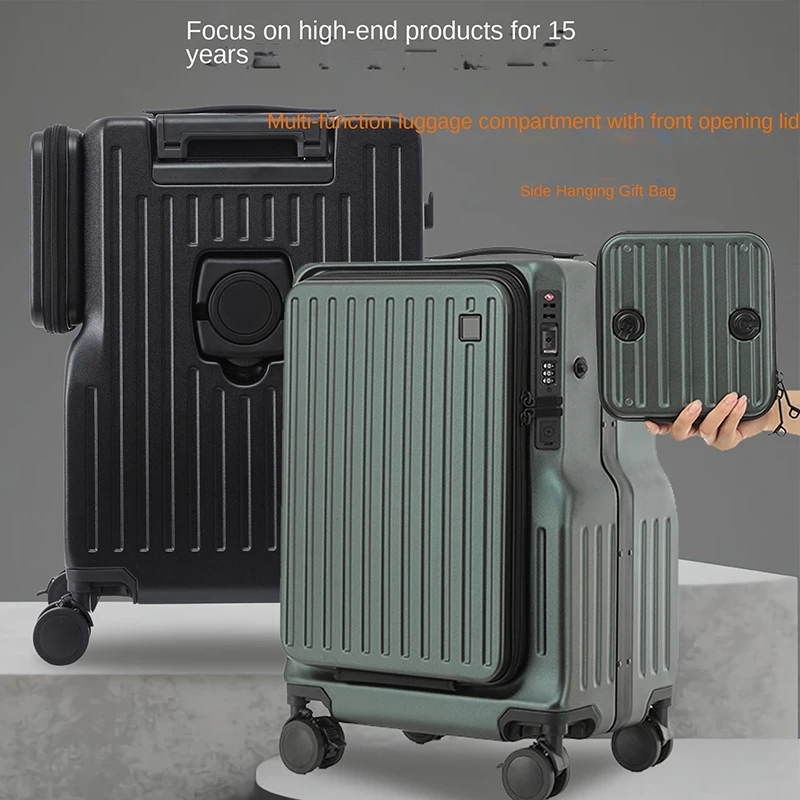 2024 New Double Opening Suitcase 20 inch Boarding Box type-c & usb Oort with Cup Holder Multifunctional Suitcase TSA Password