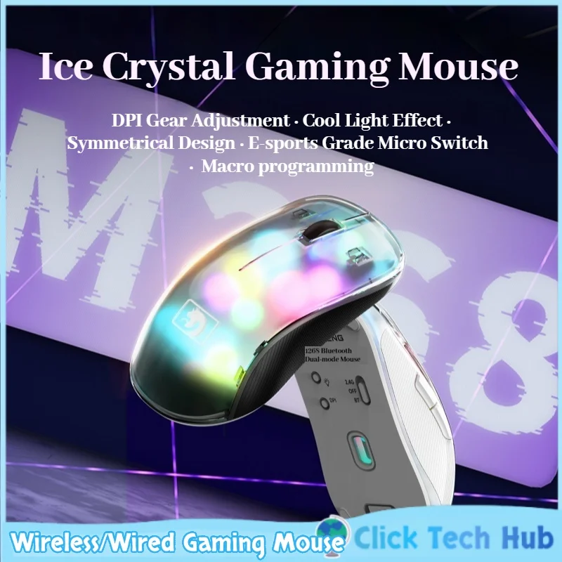 

Игровая мышь Ice Crystal, беспроводная/проводная, 2,4 г, Bluetooth, бесшумная, двухрежимная, для программирования наводнения, портативная игровая офисная, специальная